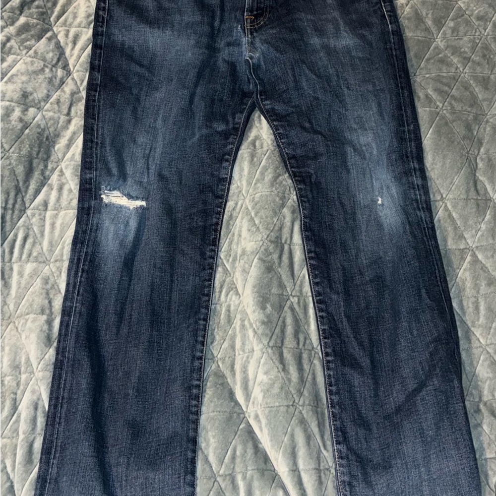 Lucky Brand Dark Wash Straight Jeans Distressed Bottom Legs